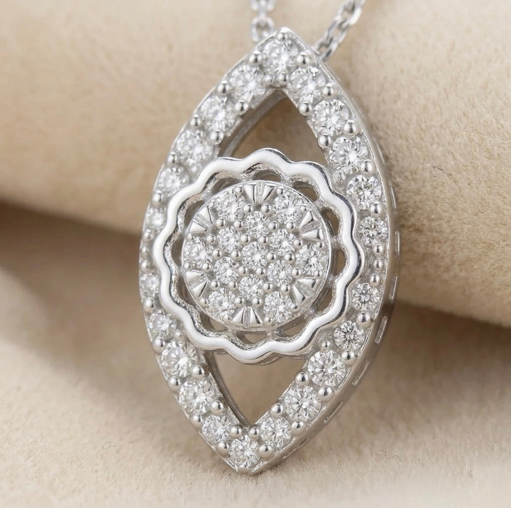 Elegant Diamond Halo Pendant in 925 Sterling Silver