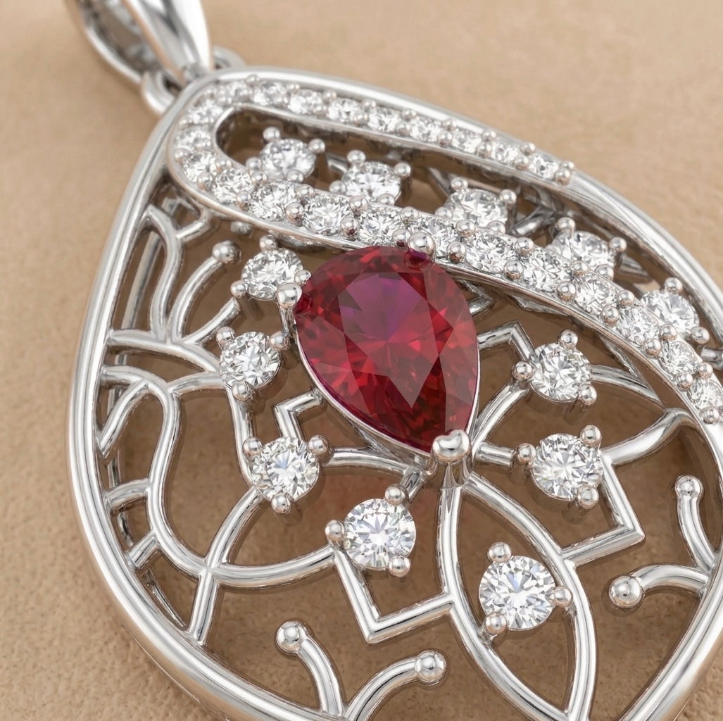 Elegant Red Stone Designer Pendant in 925 Sterling Silver