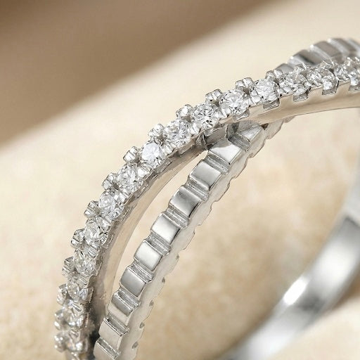 Elegant Dual Row Diamond Ring in 925 Sterling Silver