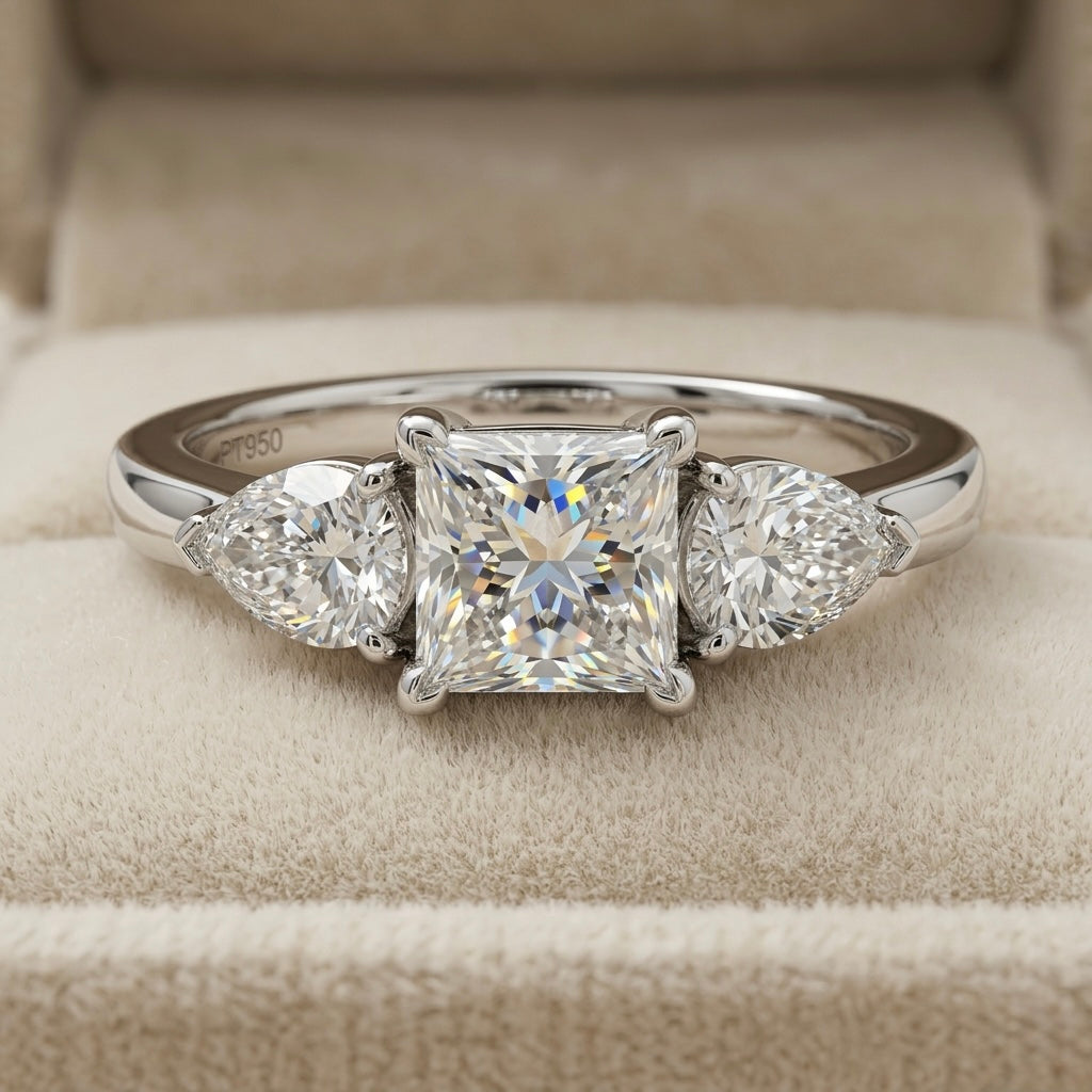 Elegant Three Stone Diamond Ring in 925 Sterling Silver