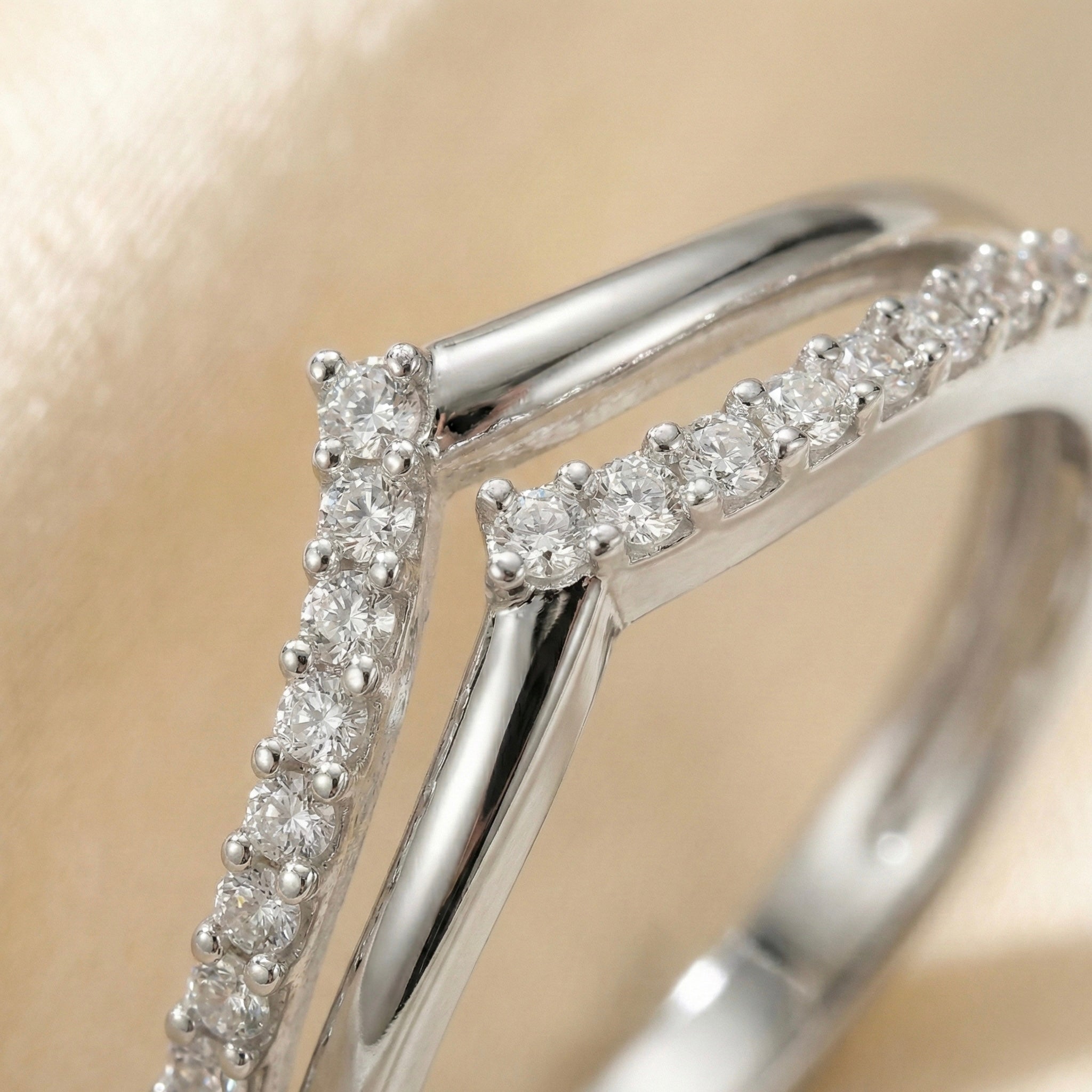 Minimalist V-Shaped CZ Diamond Ring - Personalized 925 Sterling Silver