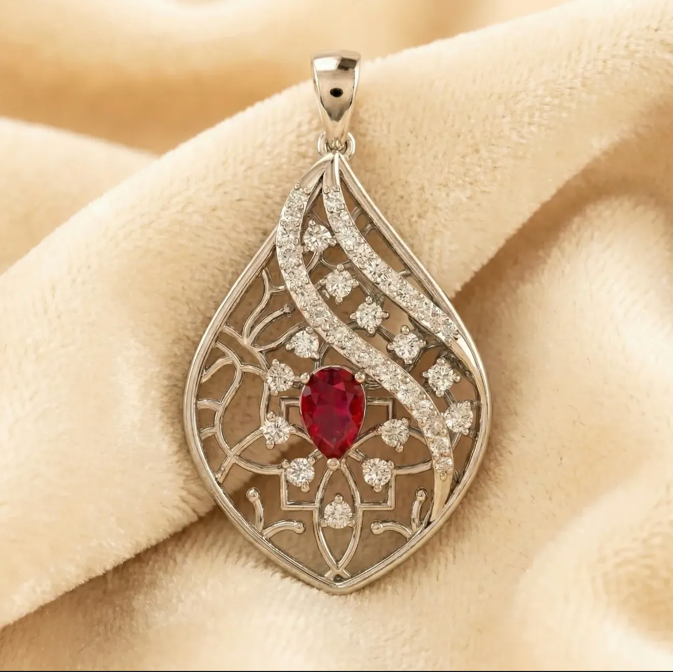 Elegant Red Stone Designer Pendant in 925 Sterling Silver