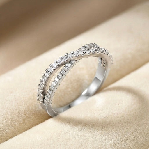 Elegant Dual Row Diamond Ring in 925 Sterling Silver