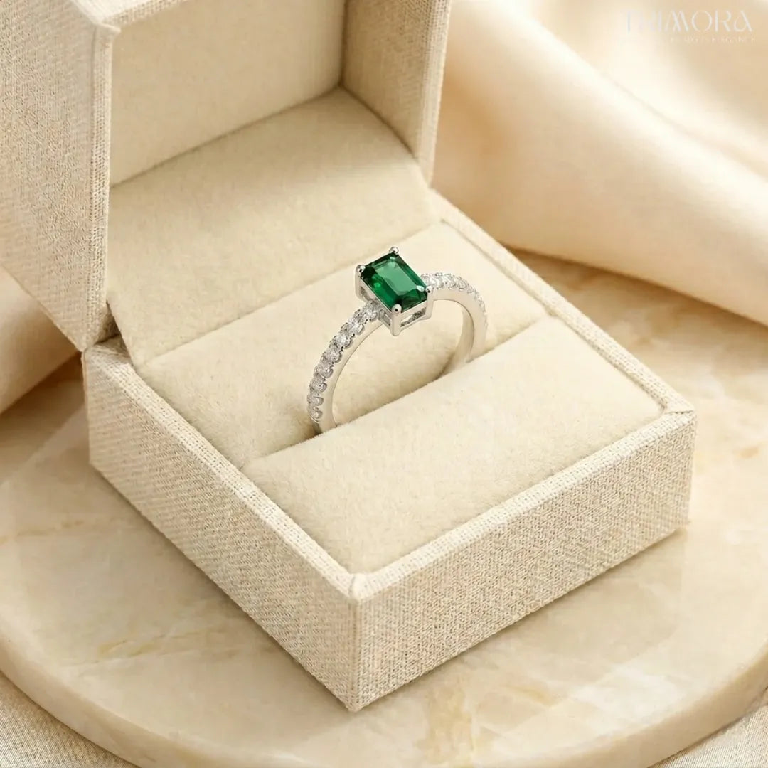 Elegant Green Stone Solitaire Ring in 925 Sterling Silver
