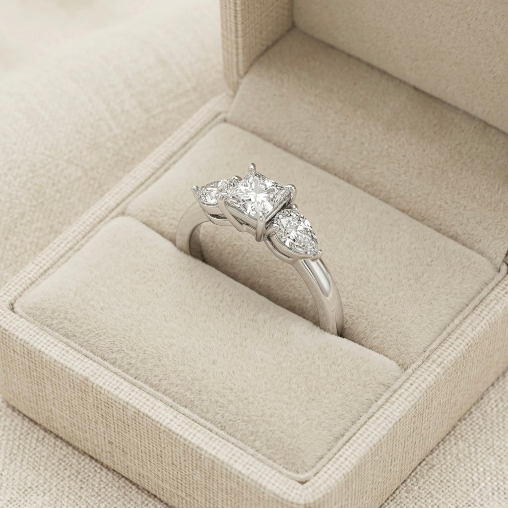 Elegant Three Stone Diamond Ring in 925 Sterling Silver