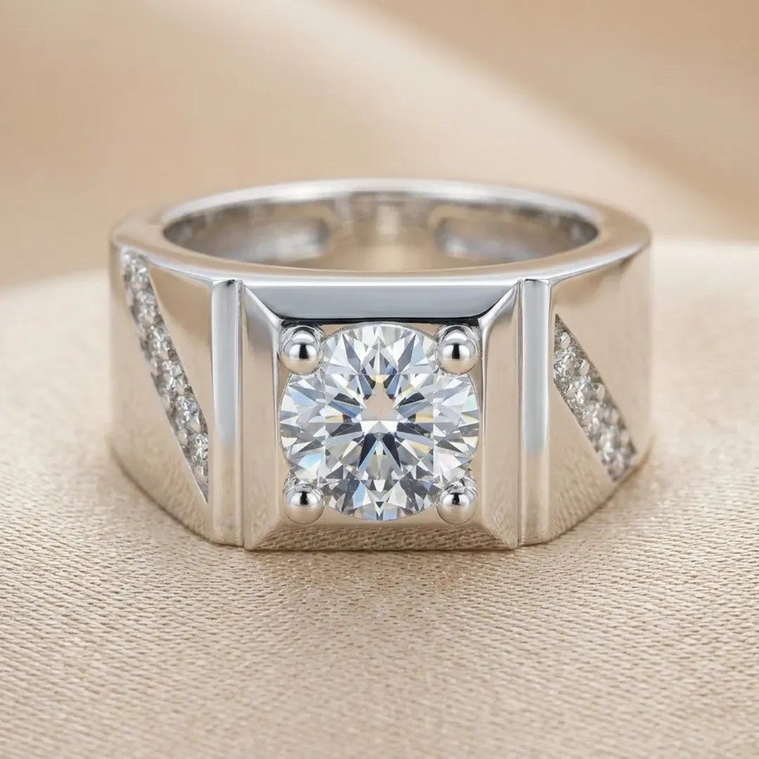 Bold Solitaire Diamond Ring for Men in 925 Sterling Silver