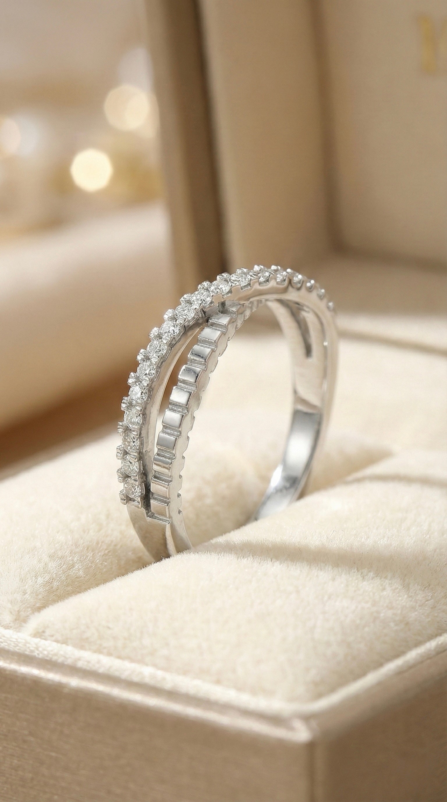 Elegant Dual Row Diamond Ring in 925 Sterling Silver