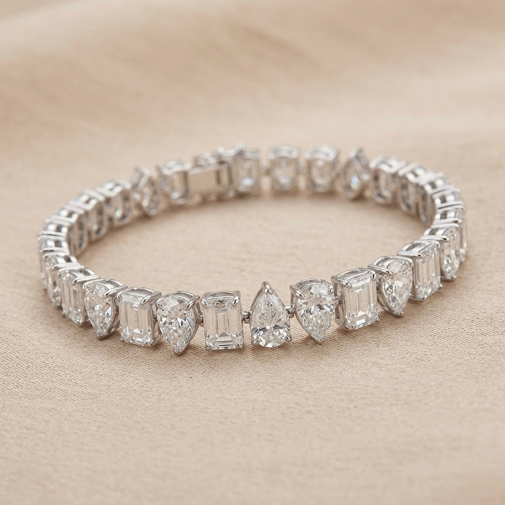 Elegant Mixed Shape Diamond Tennis Bracelet in 925 Sterling Silver
