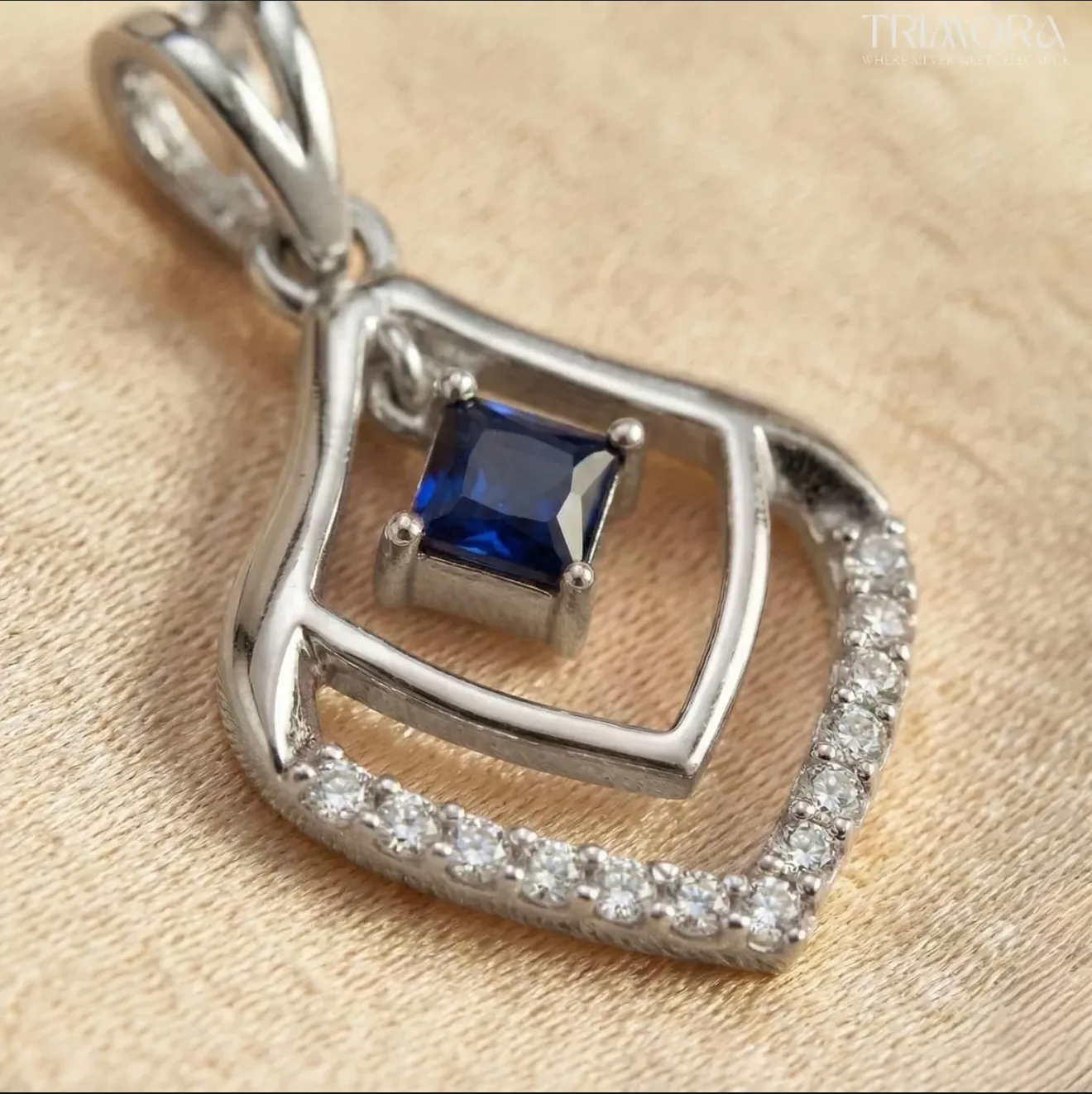 Elegant Blue Stone Diamond Pendant in 925 Sterling Silver
