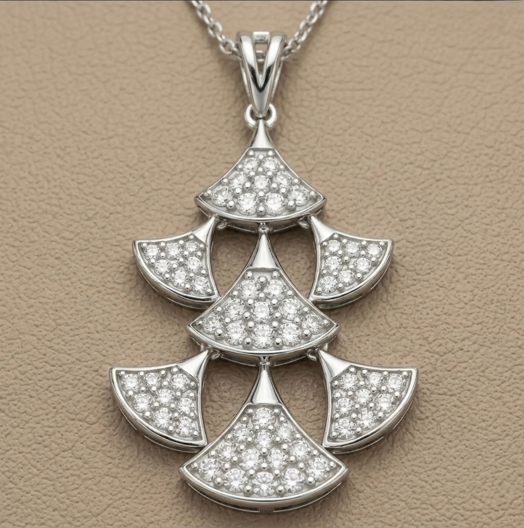Elegant Layered Diamond Designer Pendant in 925 Sterling Silver