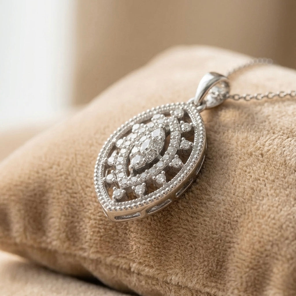 Elegant Oval Diamond Designer Pendant in 925 Sterling Silver