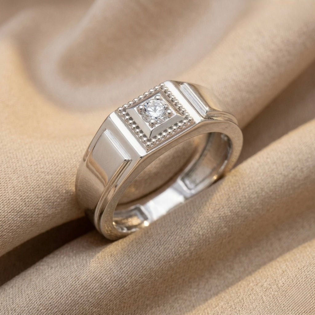 Classic Square Diamond Ring for Men in 925 Sterling Silver