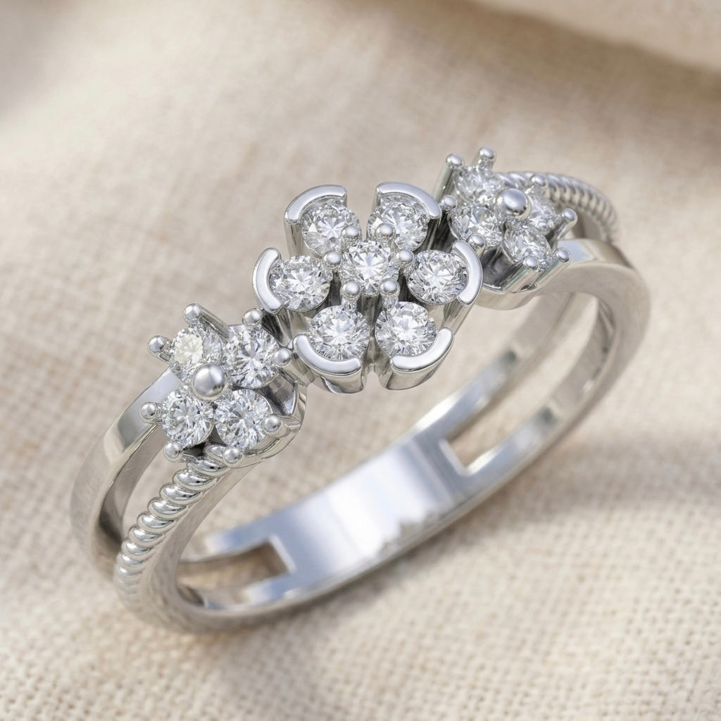 Elegant Floral Diamond Cluster Ring in 925 Sterling Silver