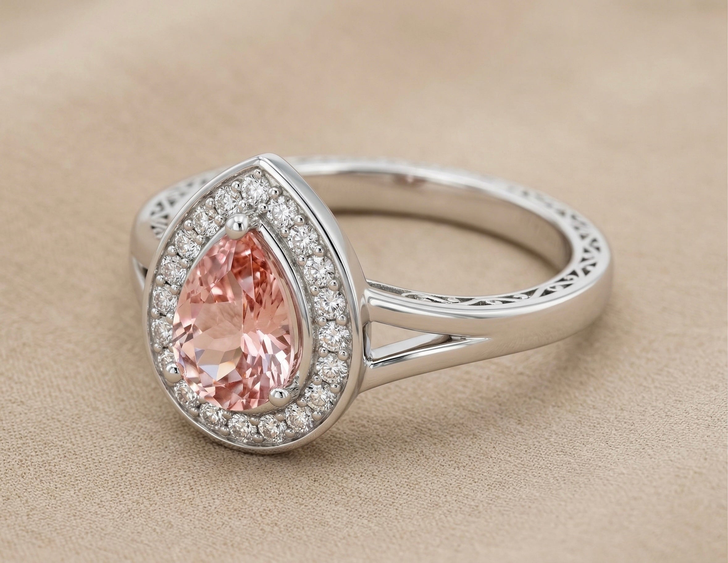 Elegant Pink Stone Halo Ring in 925 Sterling Silver