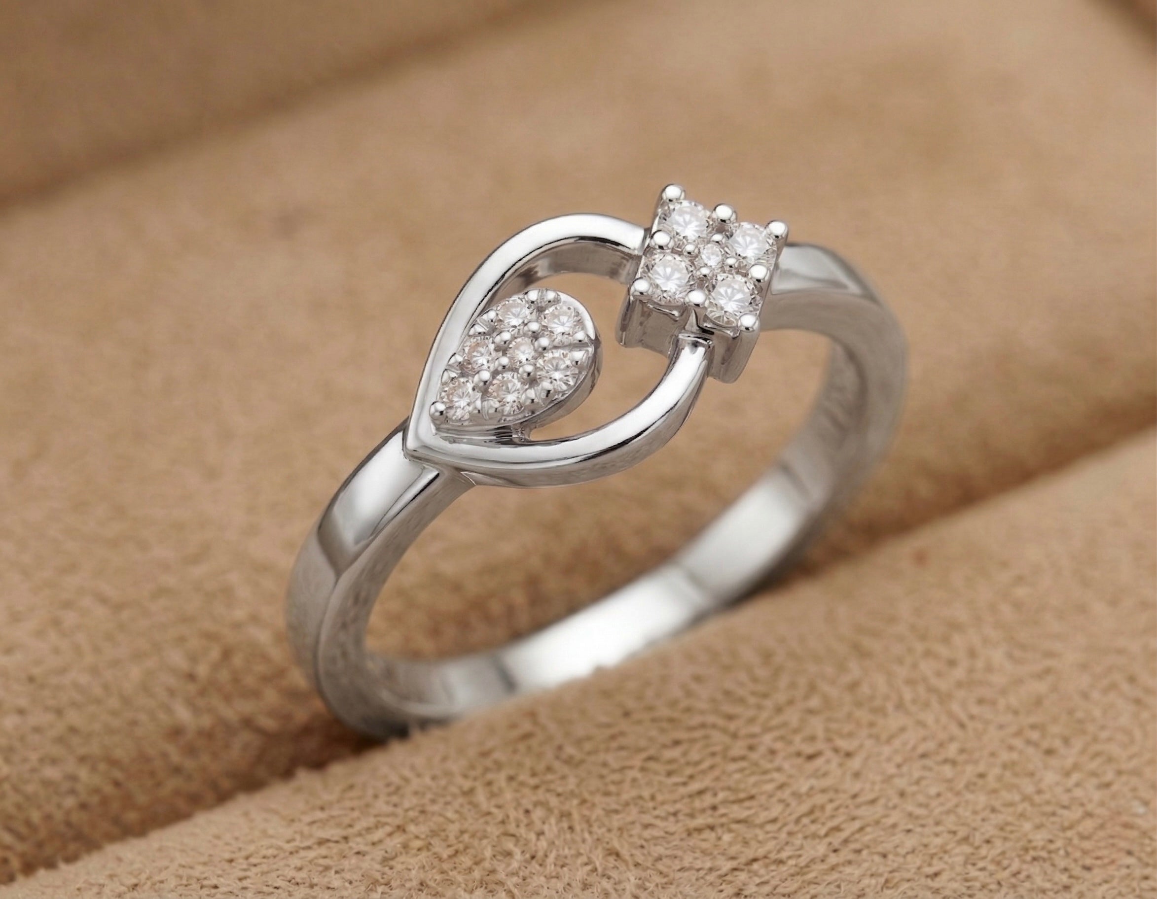 Elegant Heart Diamond Ring in 925 Sterling Silver