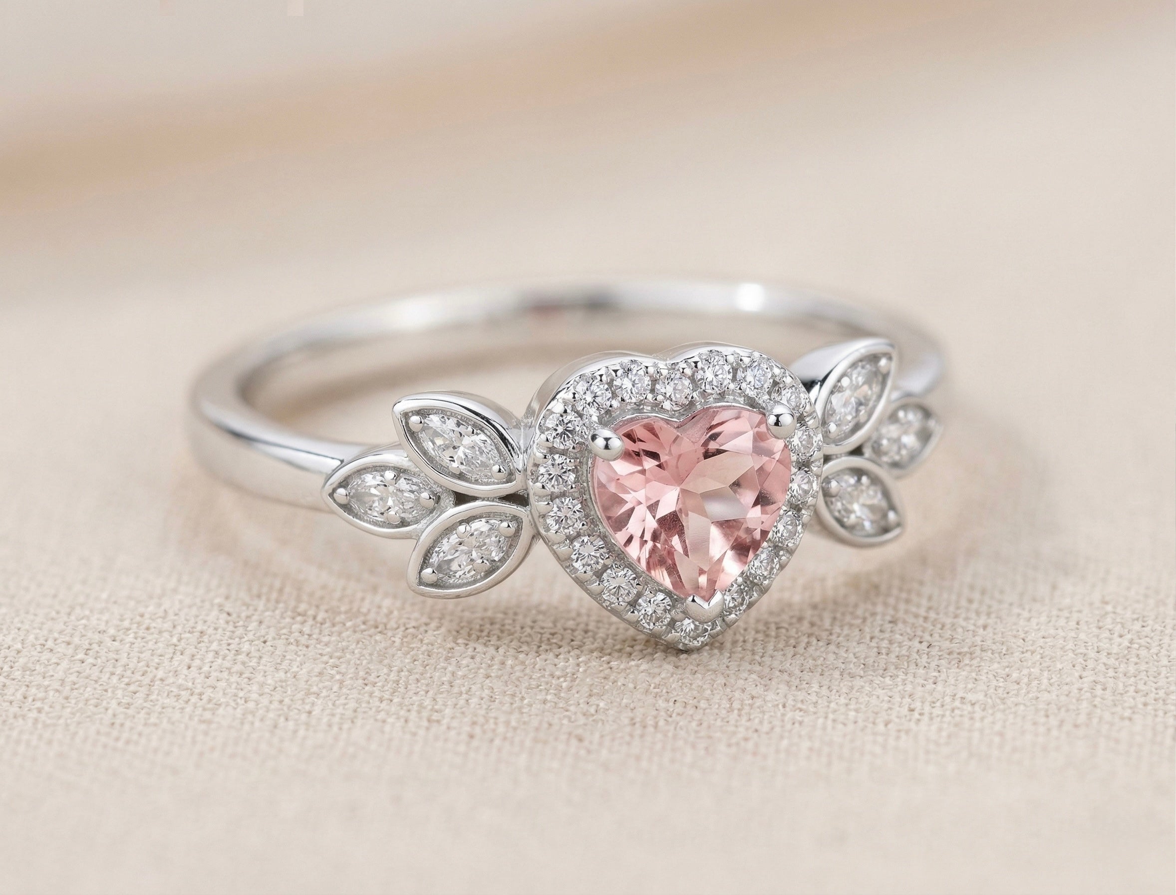 Elegant Pink Heart Diamond Ring in 925 Sterling Silver