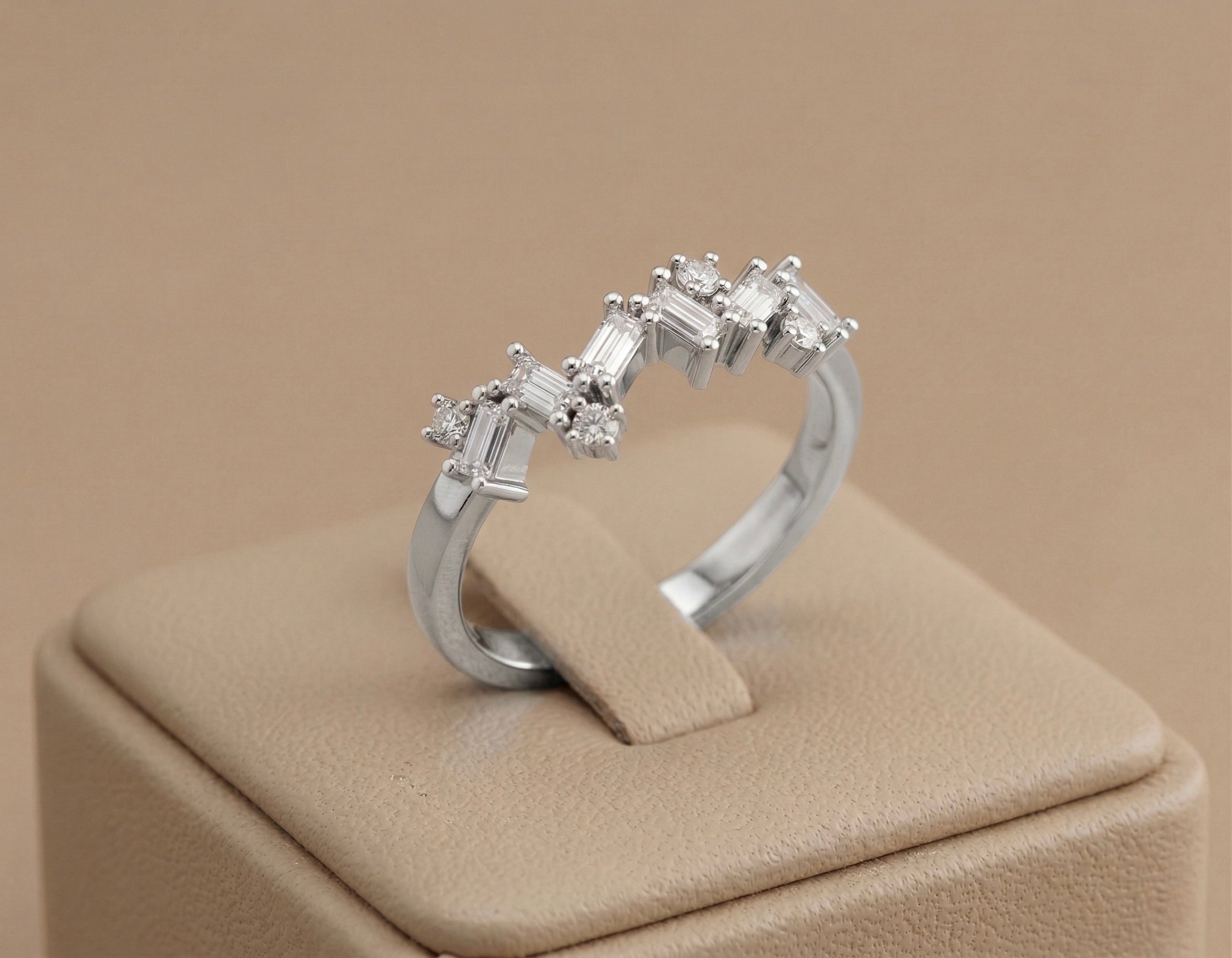 Baguette & Round Diamond Band Ring in 925 Sterling Silver