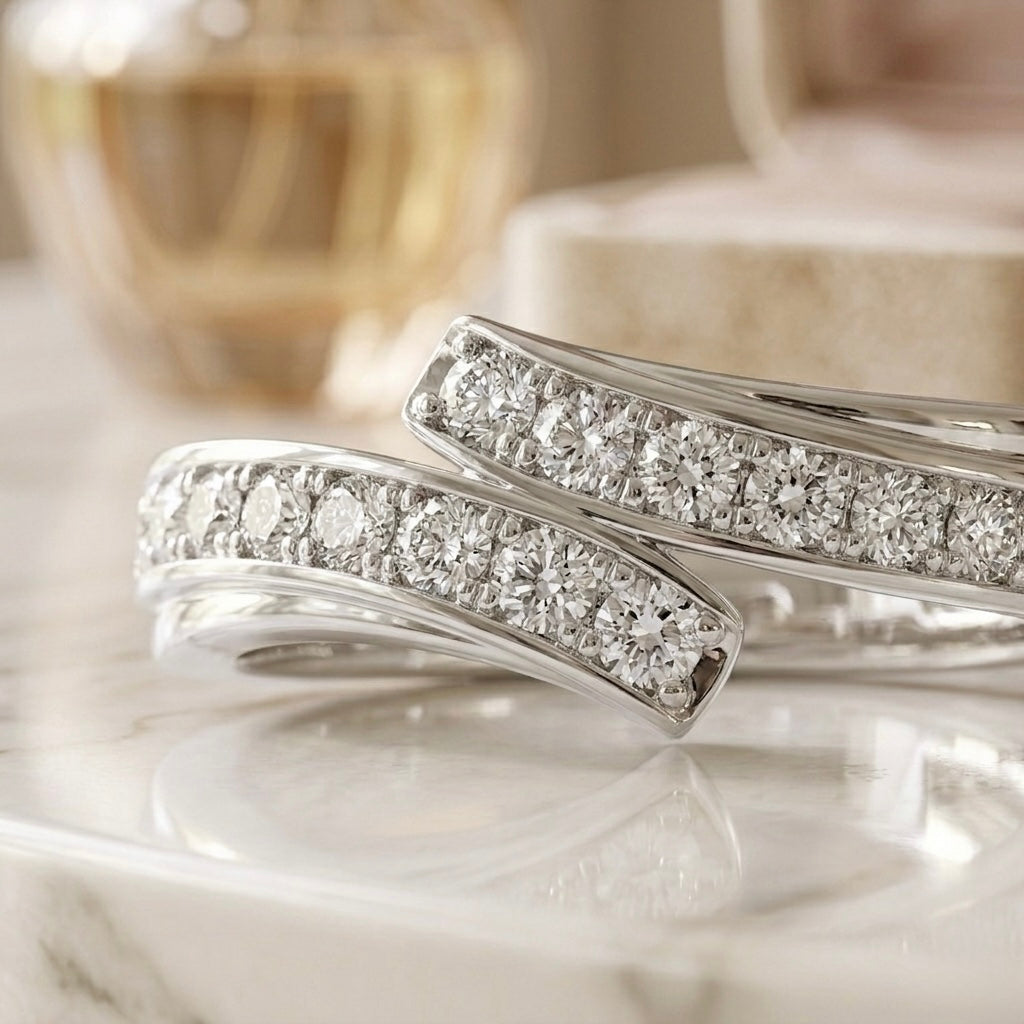 Pavé Diamond Open Wrap Ring in 925 Sterling Silver