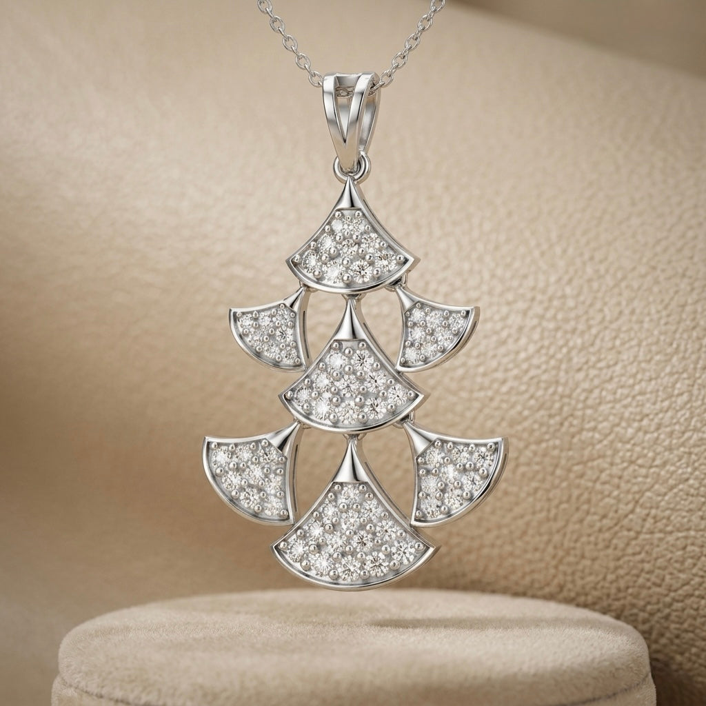 Elegant Layered Diamond Designer Pendant in 925 Sterling Silver