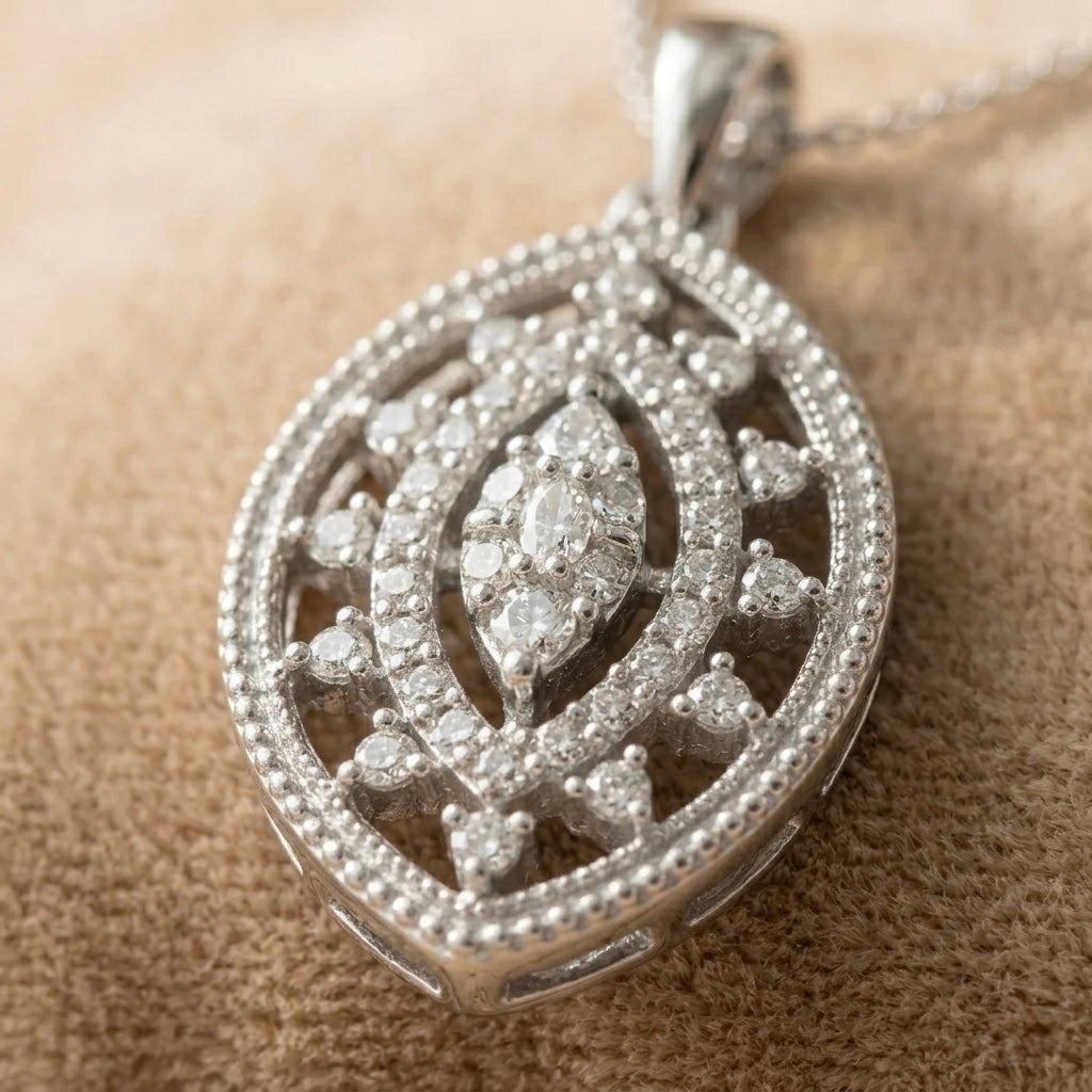 Elegant Oval Diamond Designer Pendant in 925 Sterling Silver