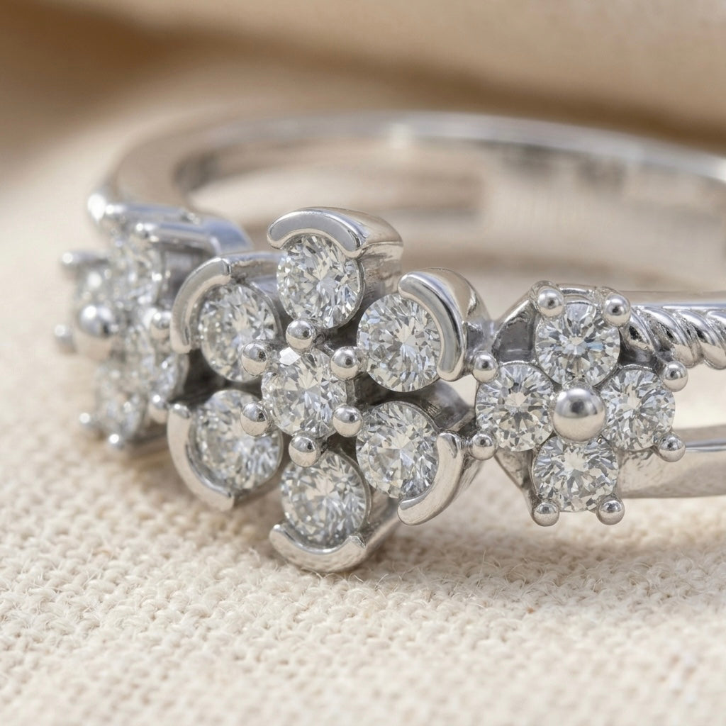 Elegant Floral Diamond Cluster Ring in 925 Sterling Silver