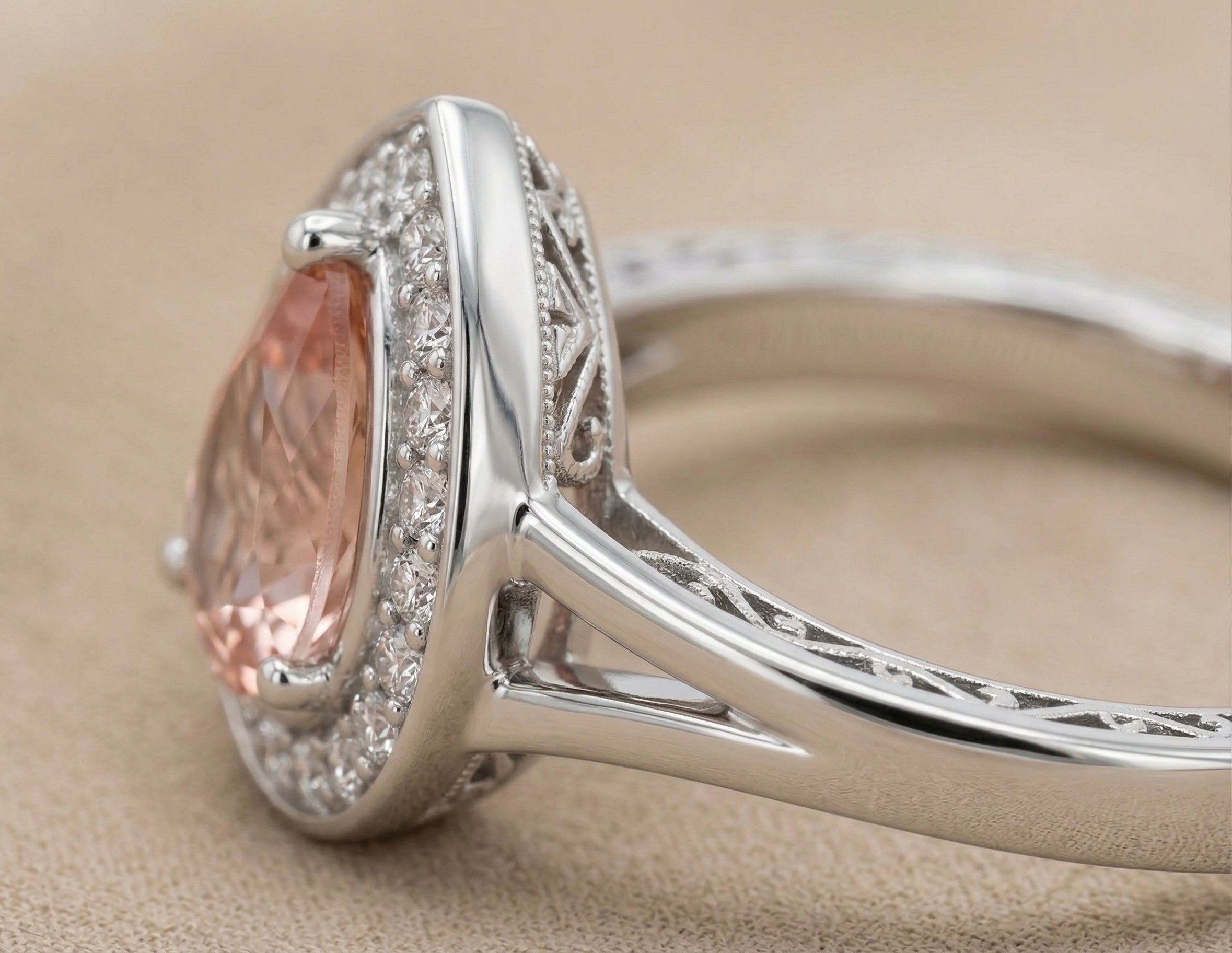 Elegant Pink Stone Halo Ring in 925 Sterling Silver