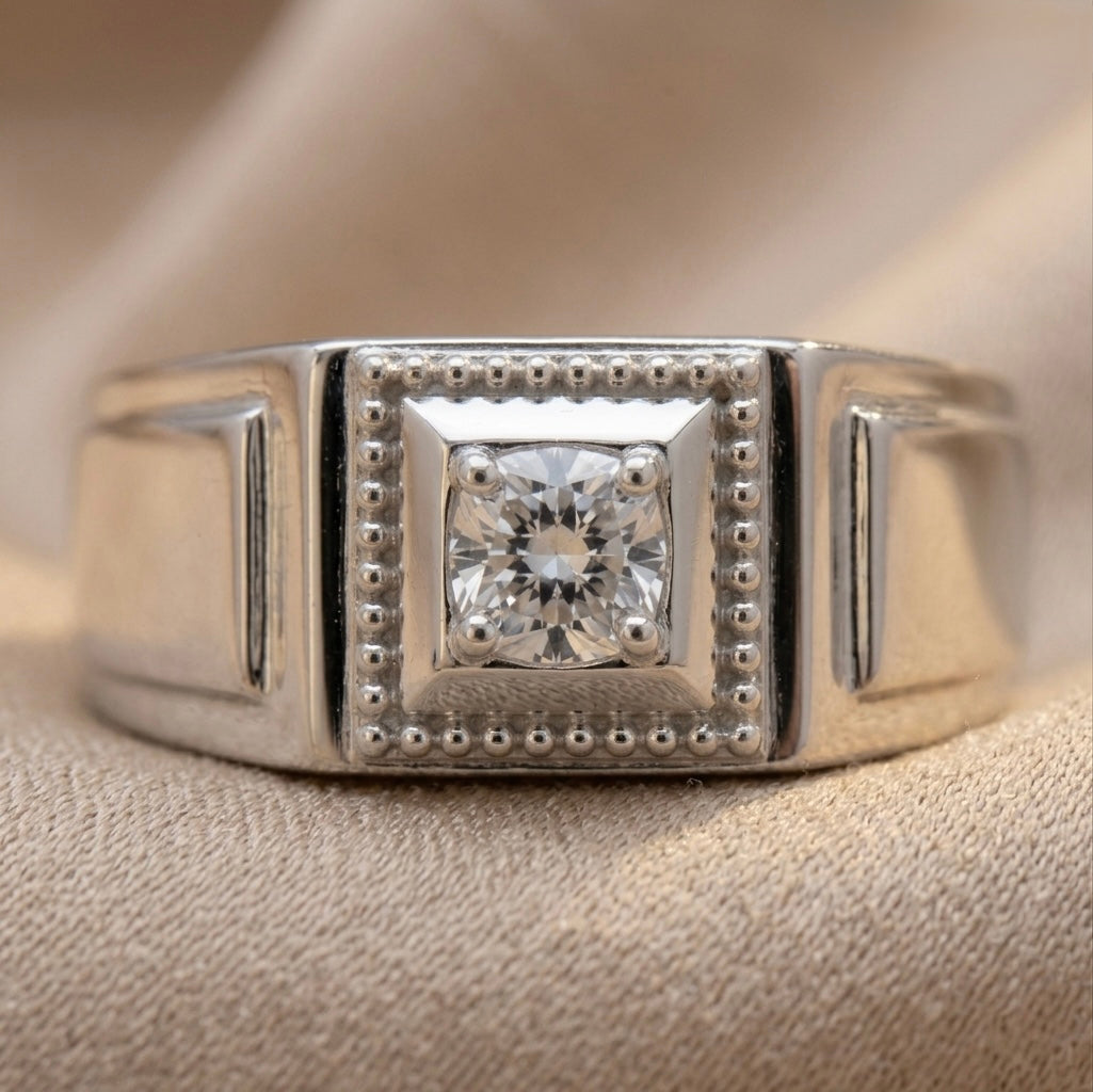 Classic Square Diamond Ring for Men in 925 Sterling Silver