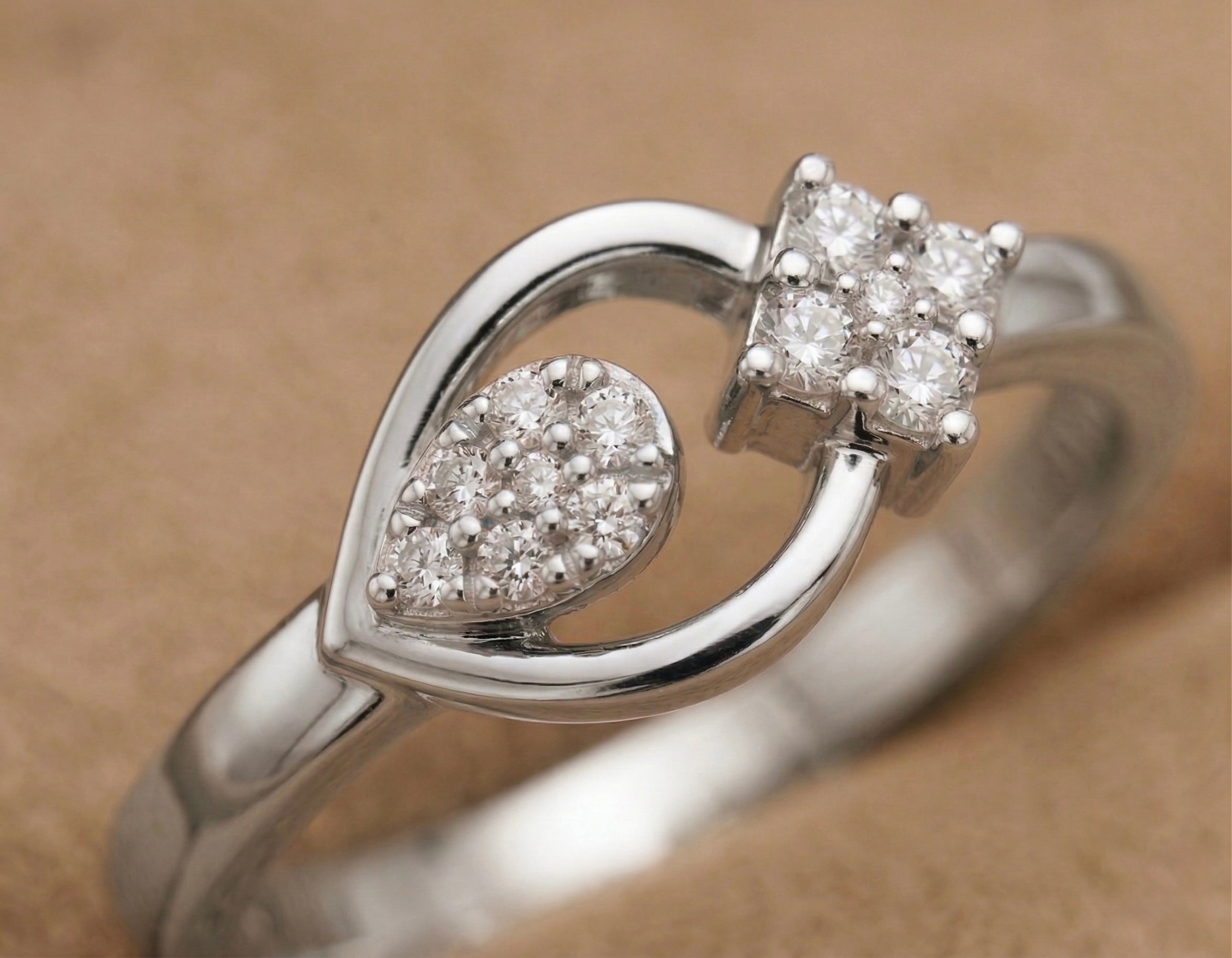 Elegant Heart Diamond Ring in 925 Sterling Silver