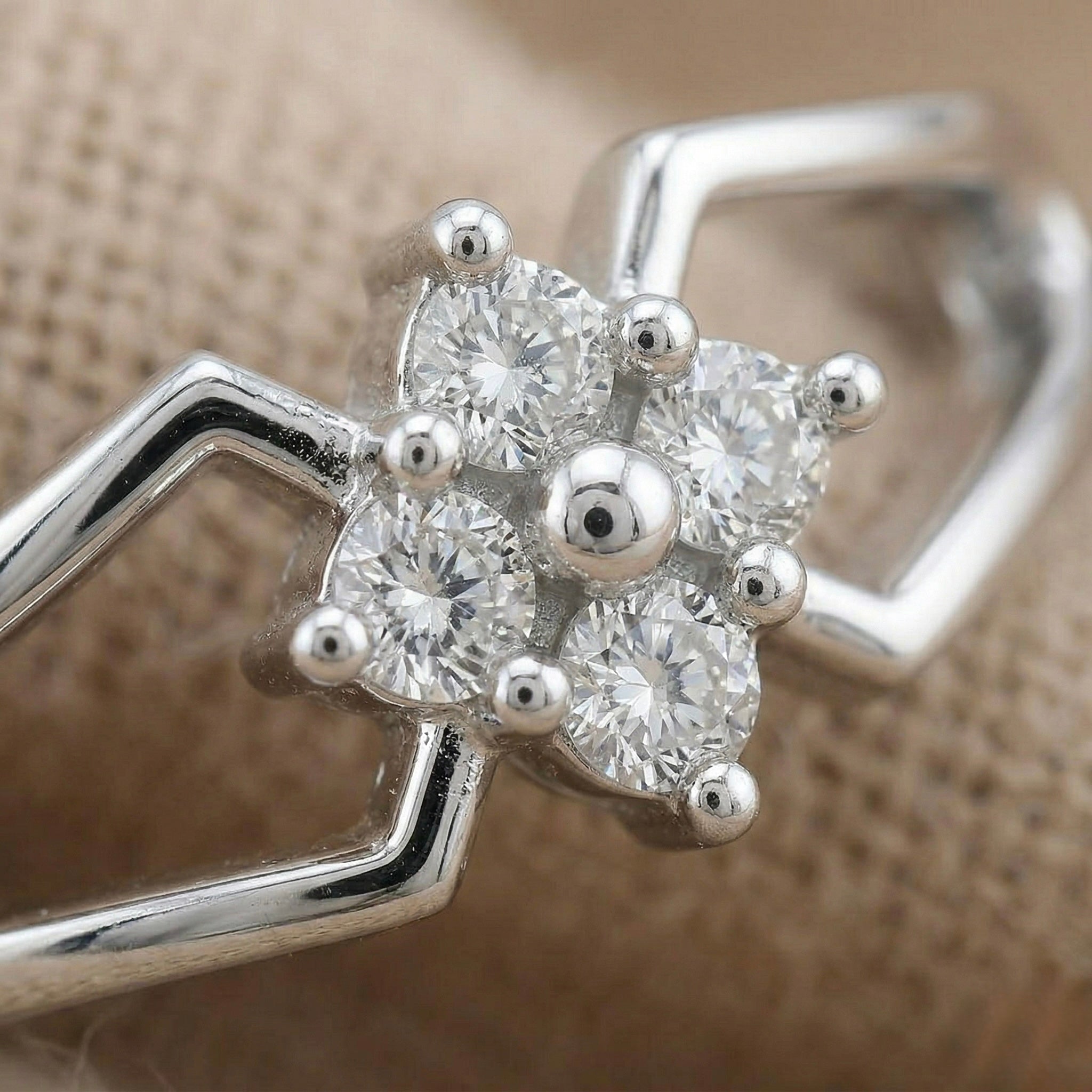 Elegant Floral Diamond Ring with Open Band in 925 Sterling Silver