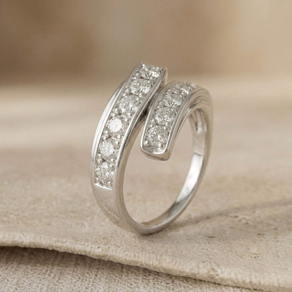 Pavé Diamond Open Wrap Ring in 925 Sterling Silver