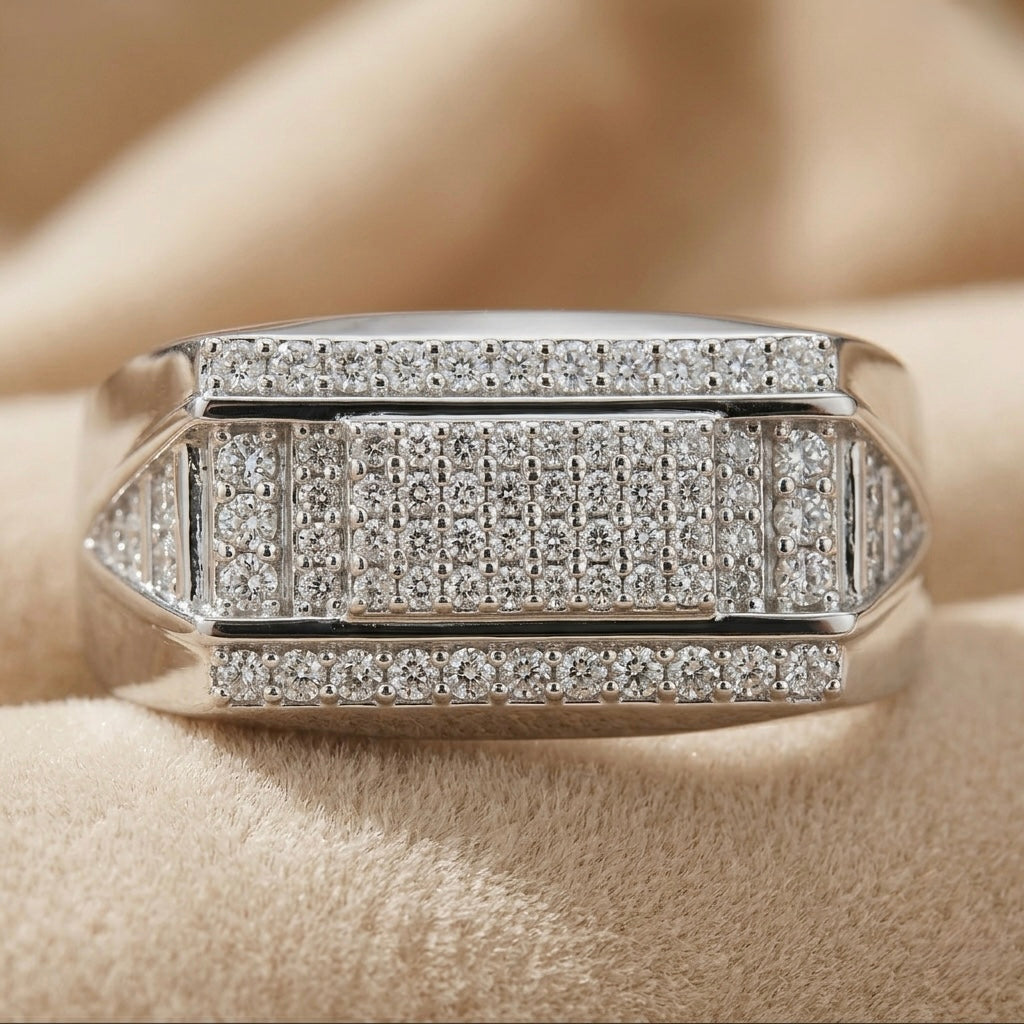 Bold Diamond Pavé Ring for Men in 925 Sterling Silver