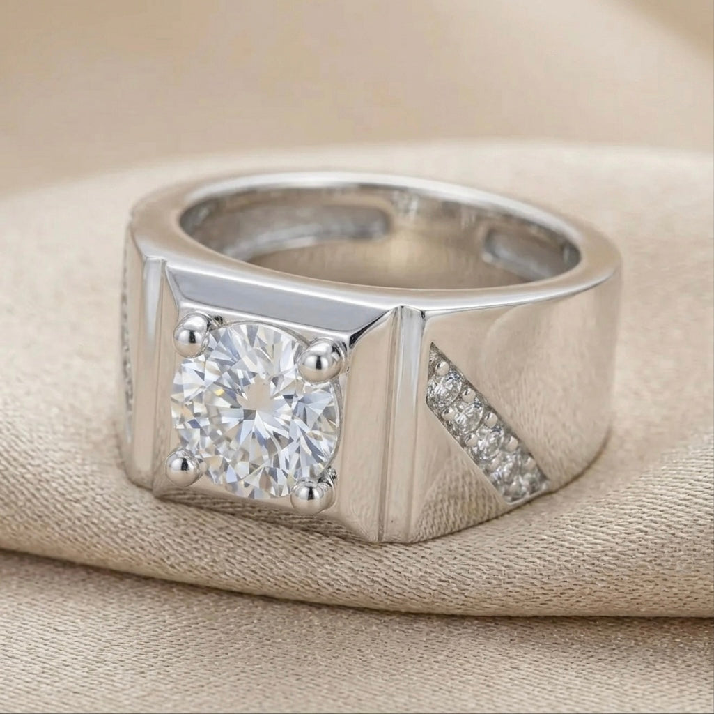 Bold Solitaire Diamond Ring for Men in 925 Sterling Silver