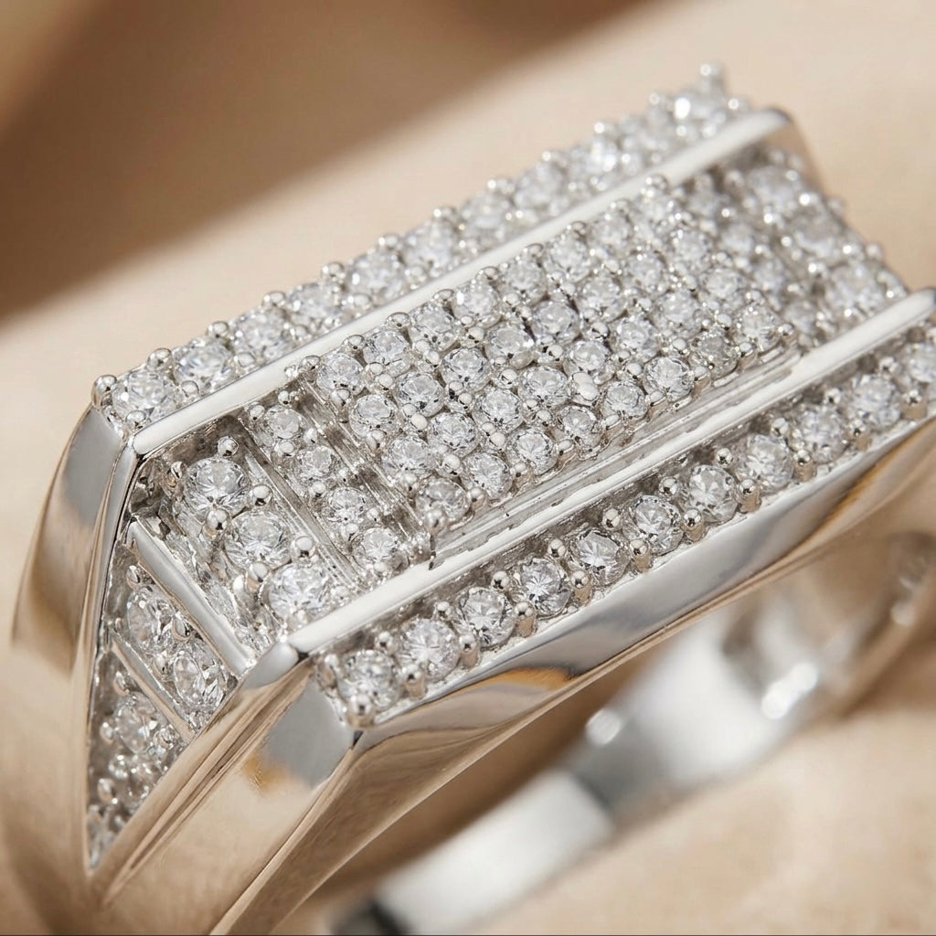 Bold Diamond Pavé Ring for Men in 925 Sterling Silver