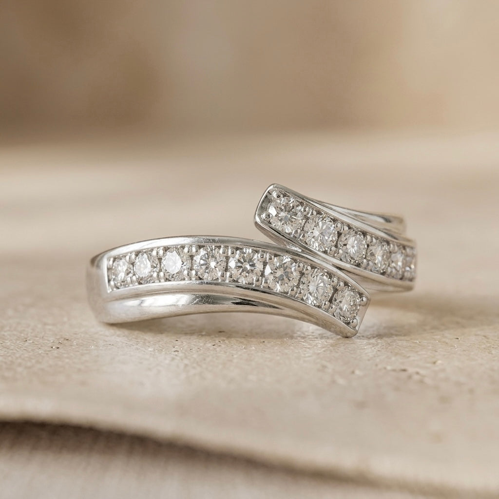 Pavé Diamond Open Wrap Ring in 925 Sterling Silver
